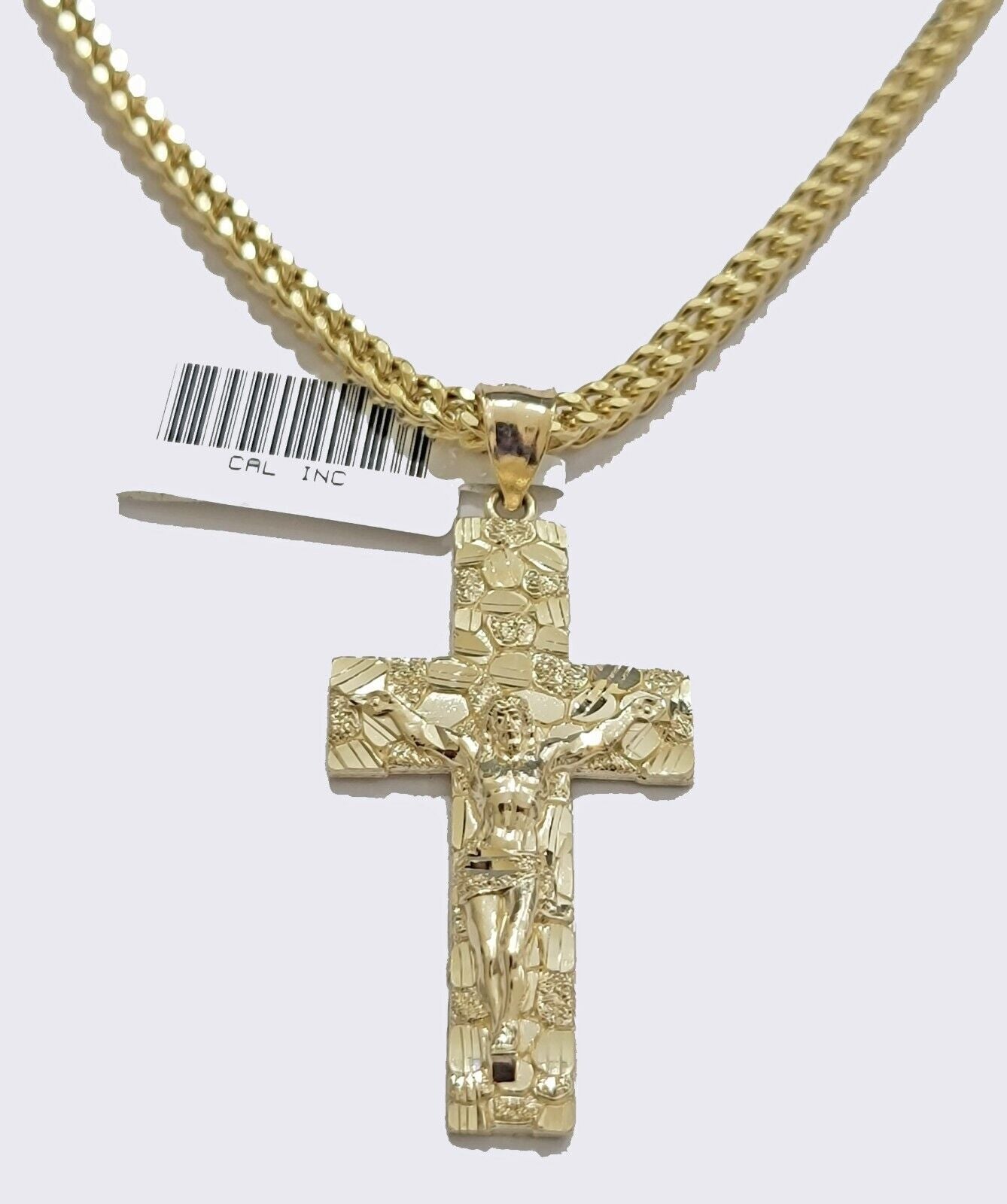 REAL 14k Gold Rope Chain Necklace Nugget Cross Charm Pendant SET 3mm 18 - 26 Inch - GoldenlinQ